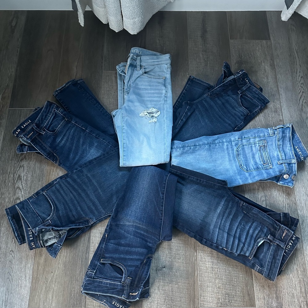7 pairs of American Eagle Outfitters Women's Blue Jeans Collection